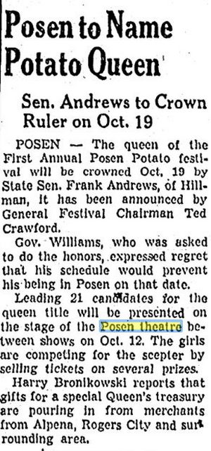 Posen Theater - Oct 1952 Potato Queen (newer photo)